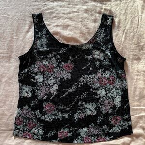 Black Floral Tank Top with Sequins